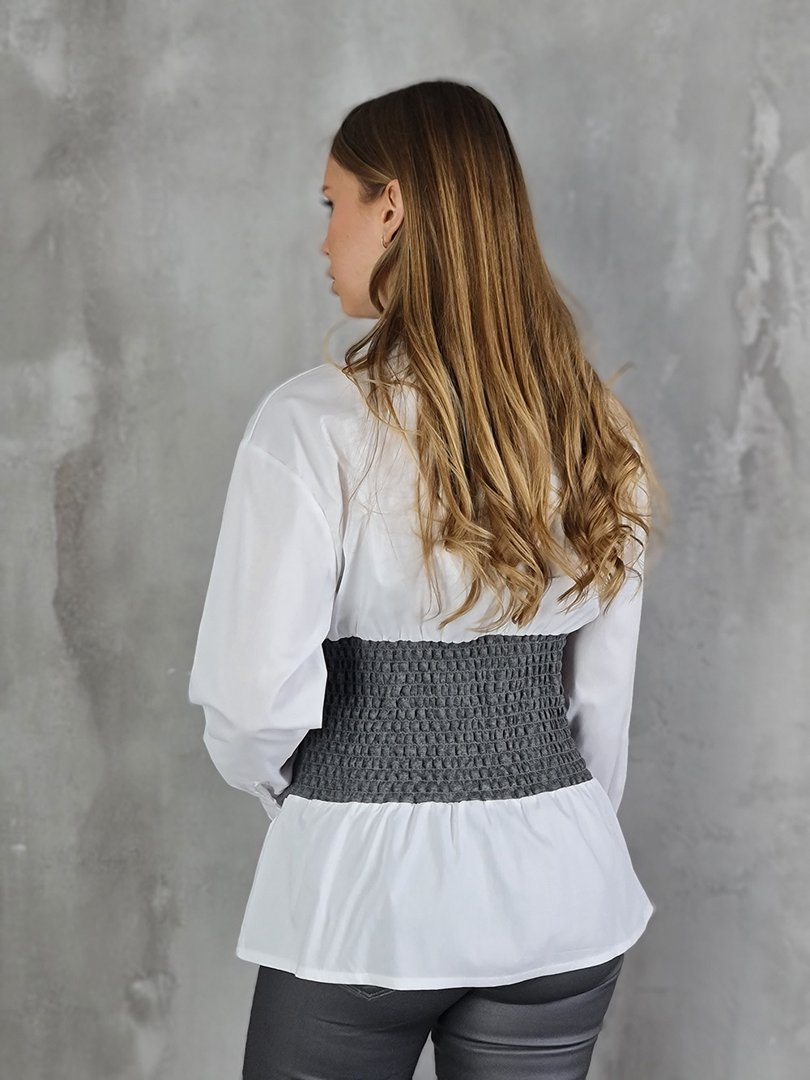 Рубашка MIHO'S классическая с корсетом серая/белая, фотография №4
