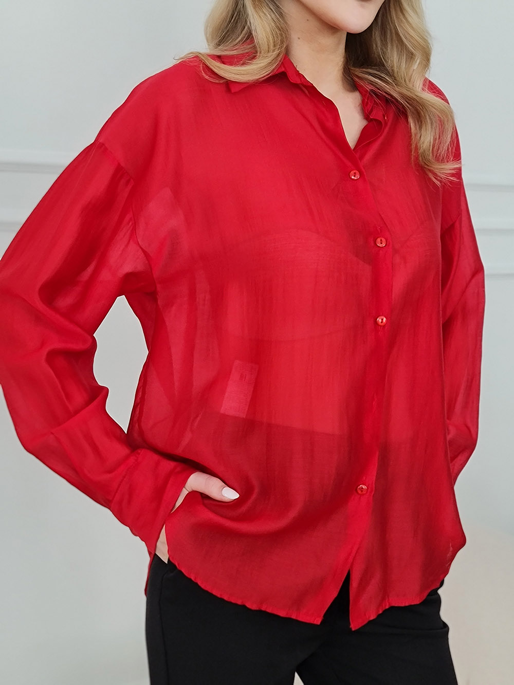 Рубашка Imperial базовая прозрачная красная , фотография №3