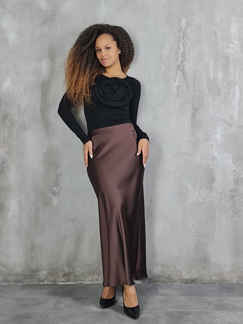 Юбка Imperial удлинённая атласная шоколад, фотография №2