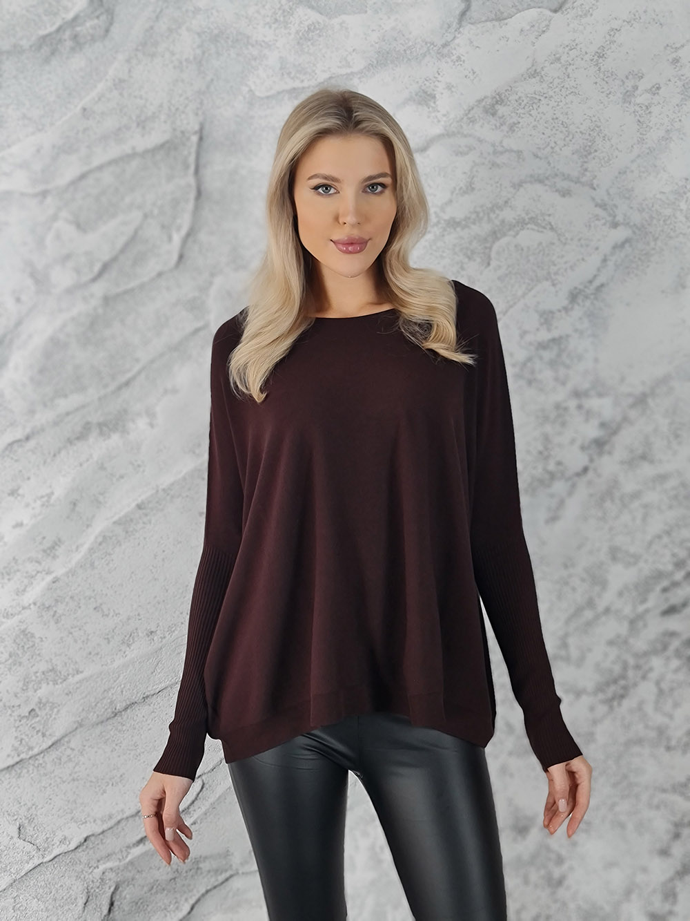 Джемпер Kontatto с рукавами в рубчик шоколад, фотография №1