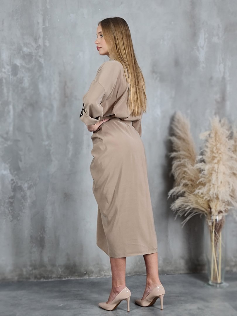 Платье CLOTHÉ с поясом коричневое, фотография №3