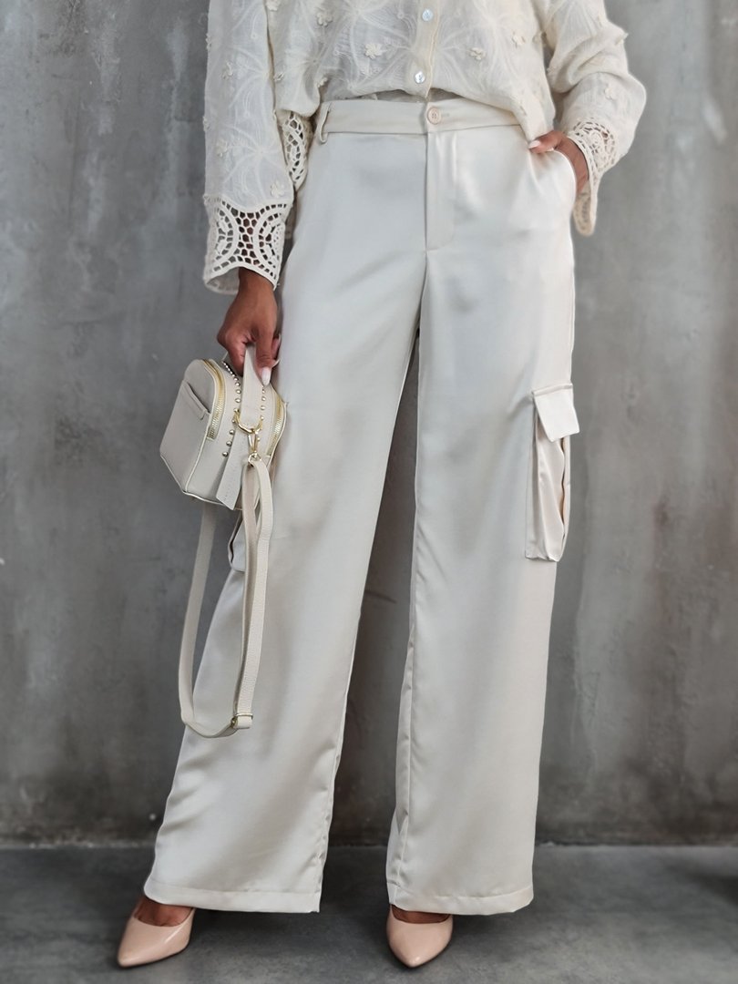 Брюки Imperial карго атласные молочные , фотография №3