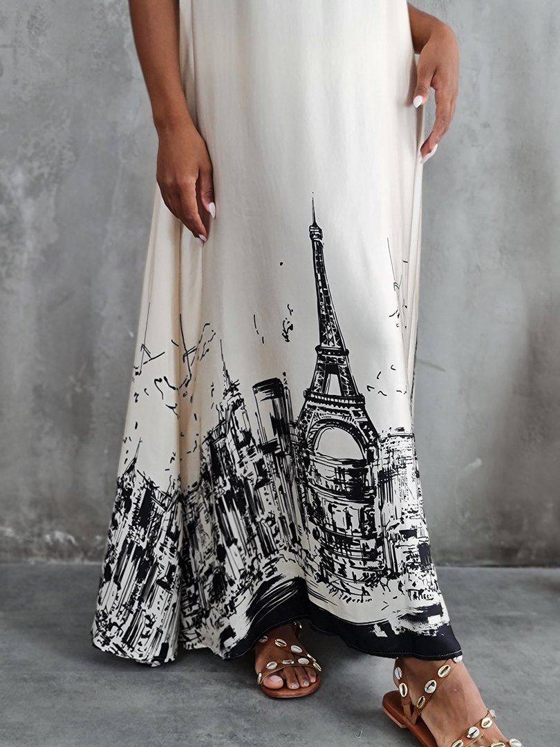 Платье MIHO'S с принтом Парижа на подоле молочное, фотография №4