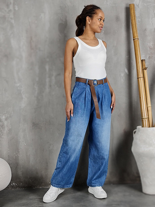 Джинсы Dixie подвороты с ремнем синие