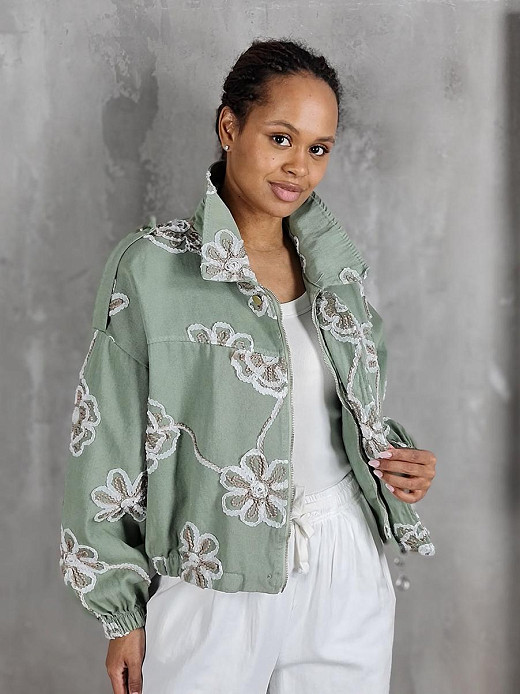 Бомбер LIVAN'S с вышивкой "цветы" хаки 