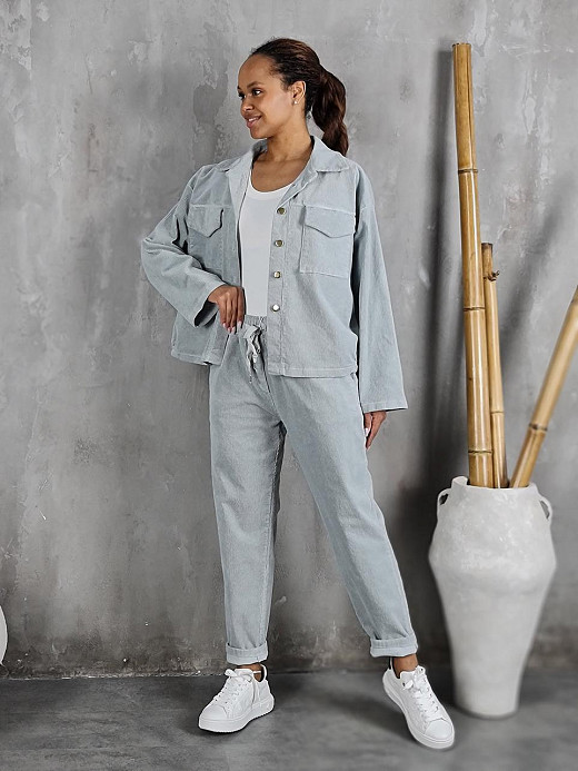 Костюм LIVAN'S вельветовый бомбер и брюки жемчужно-серый