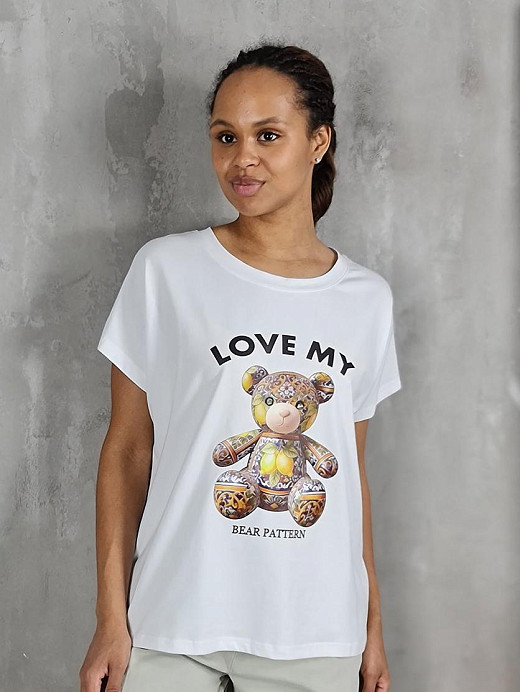 Футболка Mitica&Co.  с разноцветным медведем белая