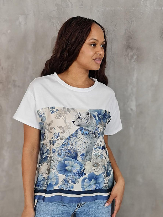 Футболка New Collection с принтом леопад белая 