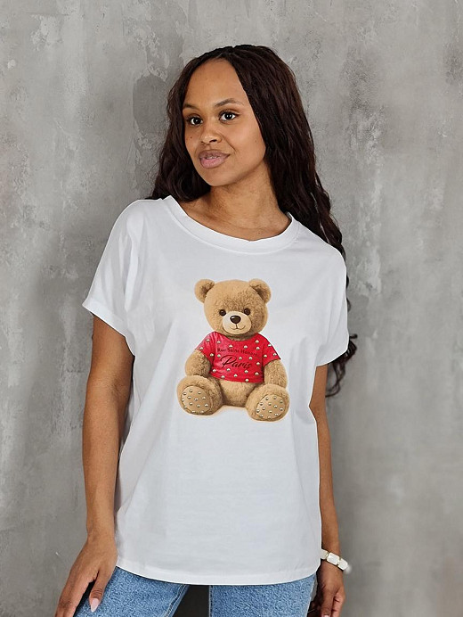 Футболка Mitica&Co. с принтом мишка в красной кофточке белая 