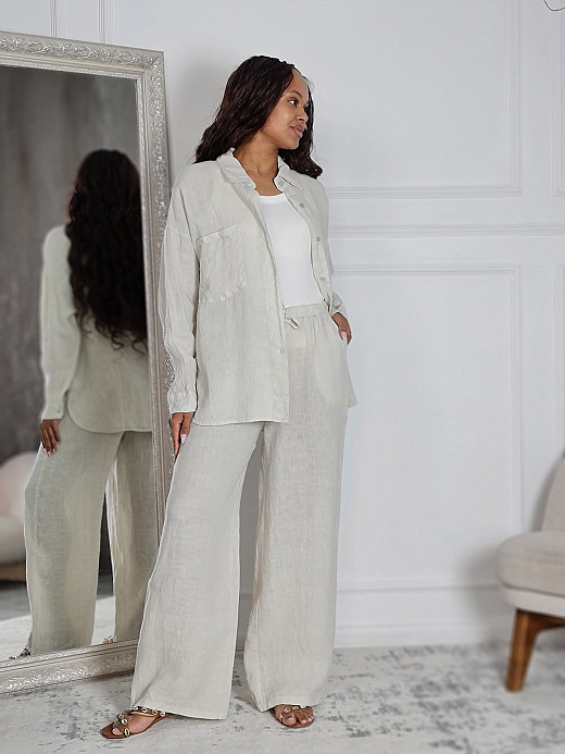 Костюм Shaken льняной рубашка и брюки молочный 