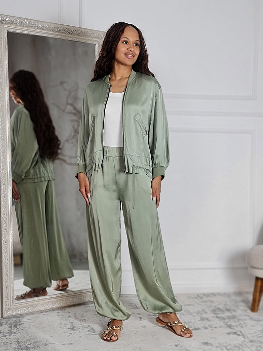 Костюм JNJ counture бомбер на молнии + брюки оливковый