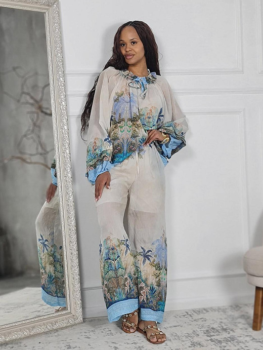 Костюм New Collection с голубым принтом пальмы снизу белый