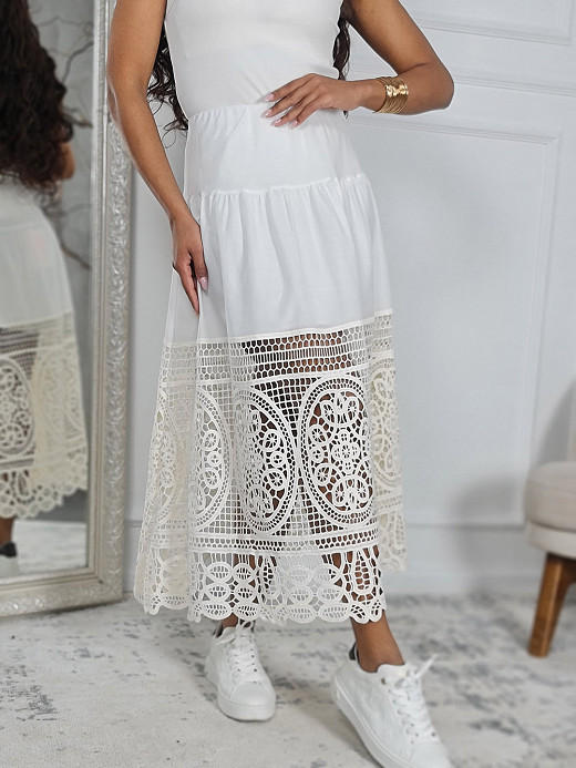 Юбка MIHO'S на резинке с сетчатым вышитым низом белая