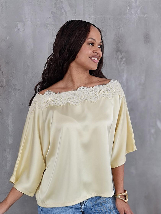 Блузка MIHO'S с кружевным верхом желтая