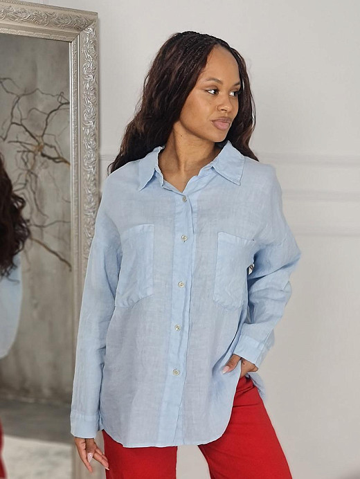 Рубашка Shaken льняная голубая 