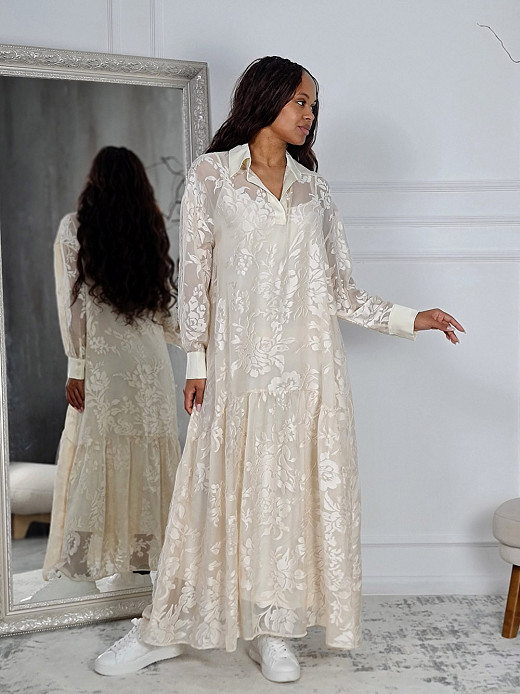 Платье полупрозрачное Atelier Emi с подкладом кремовое 