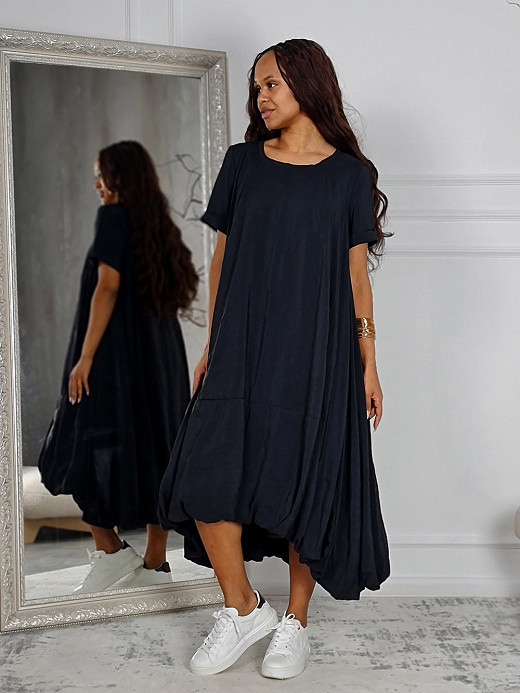 Платье Souvenir длинное широкое к низу + украшение на шею черное 