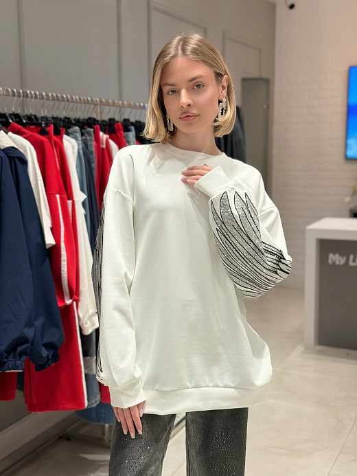 Свитшот DEGREES с блестящими крыльями на спине белый