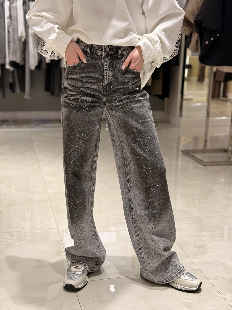 Джинсы Miss Bonbon со стразами серые, фотография №1