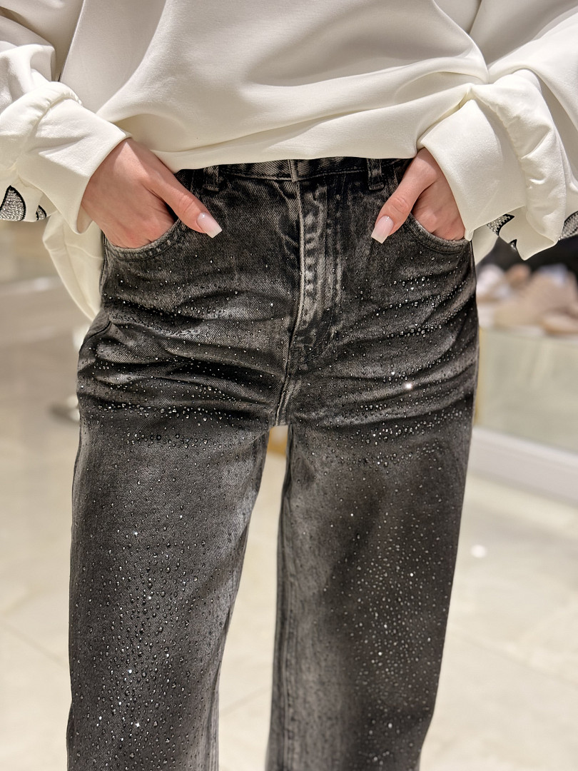 Джинсы Miss Bonbon со стразами серые, фотография №2