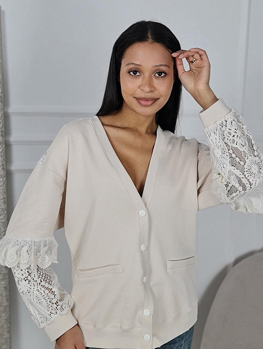 Кардиган Motel с кружевом на рукавах и спине кремовый