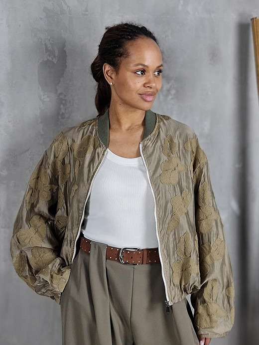 Бомбер Mitica&Co. с вышивкой оливковый  