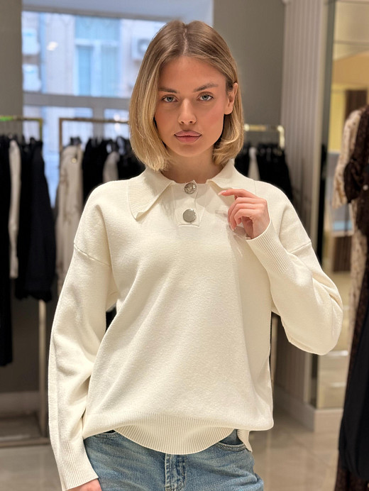 Поло BEAUTY WOMEN с золотыми пуговицами молочное