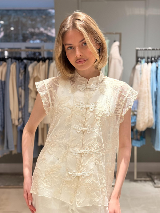 Рубашка MIHO'S с коротким рукавом сетчатая прозрачная кремовая