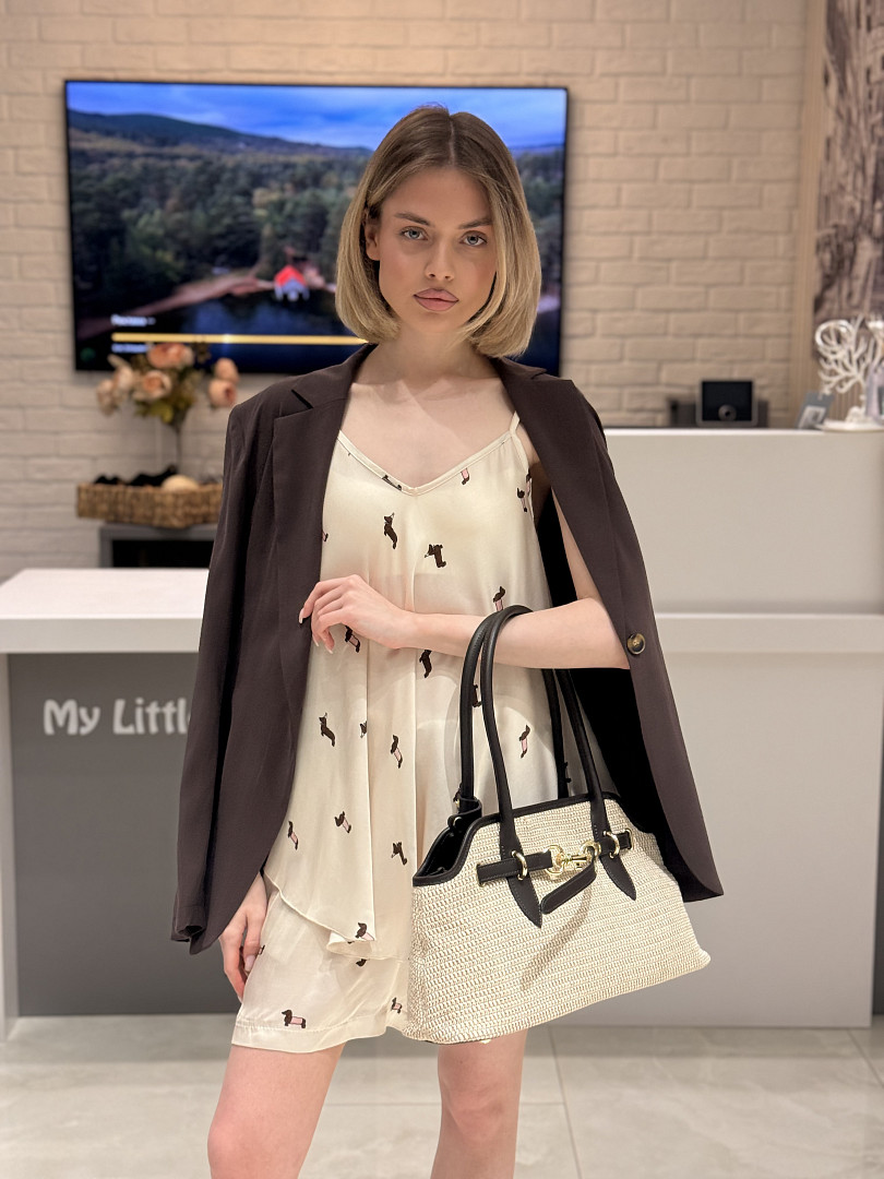 Костюм New Collection топ + шорты с принтом Такса кремовый, фотография №1