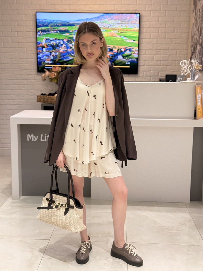 Костюм New Collection топ + шорты с принтом Такса кремовый, фотография №2