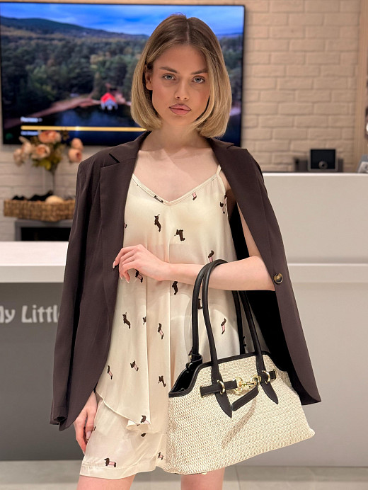 Костюм New Collection топ + шорты с принтом Такса кремовый