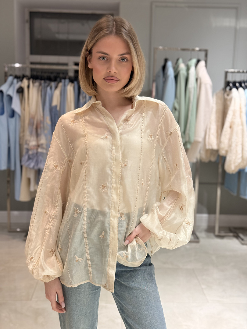 Рубашка с вышивкой CLOTHÉ и с топом кремовая, фотография №1