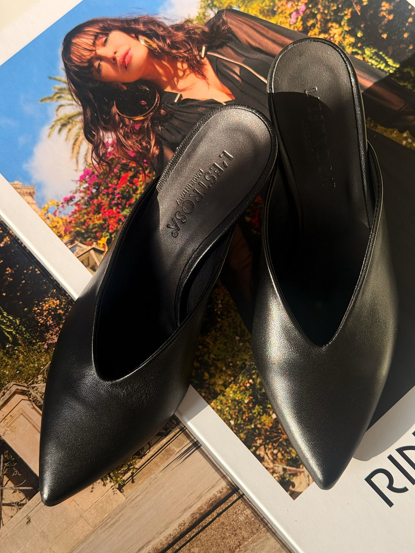 Мюли L'Estrosa с острым носом кожаные черные, фотография №1