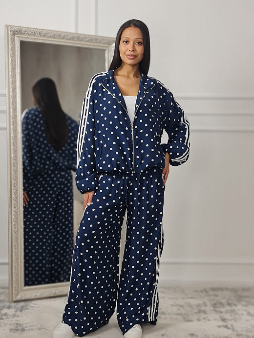 Костюм MIHOs атласный с лампасами в горшек синий 