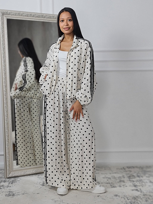 Костюм MIHOs атласный с лампасами в горшек белый