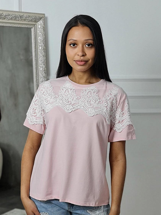 Футболка MIHO'S с кружевом бабл-гам