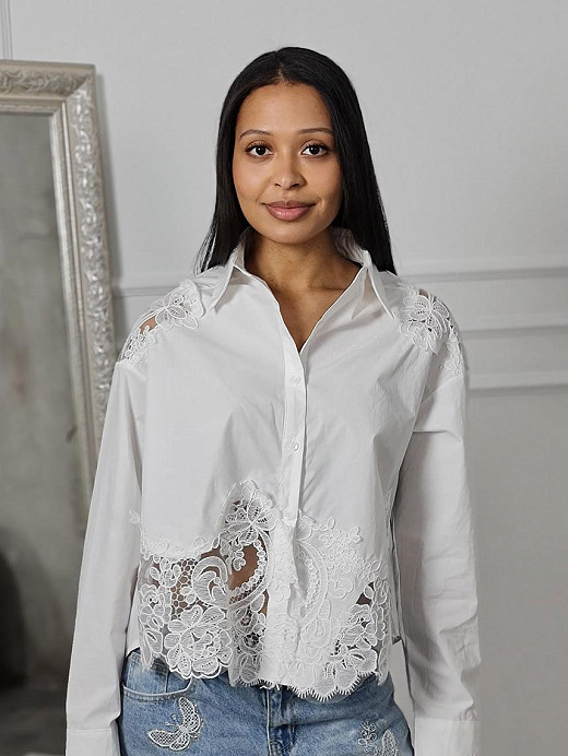 Рубашка Mitica&co с кружевом и вышивкой белая 