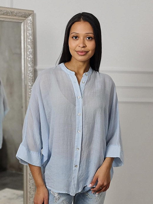 Рубашка MIHOs полупрозрачная без ворота голубая