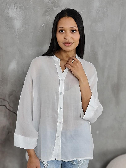 Рубашка MIHOs полупрозрачная без ворота белая