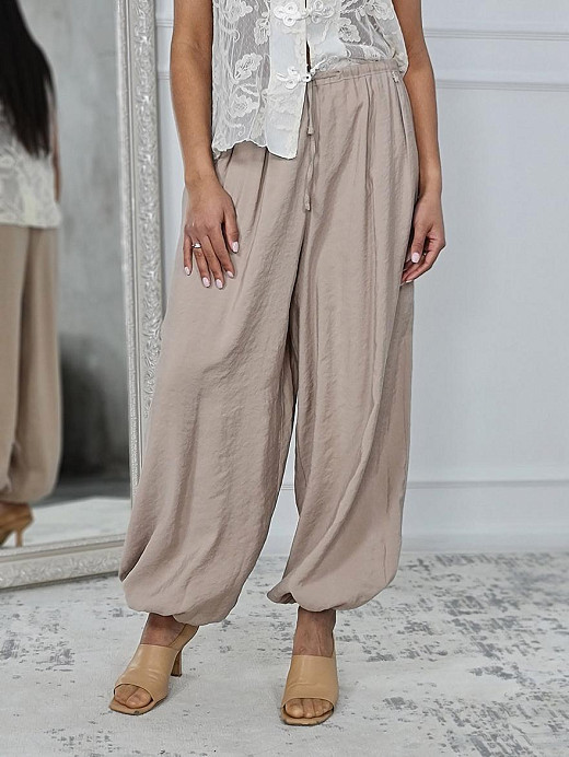 Брюки-алладины Souvenir на резинке бежевые 