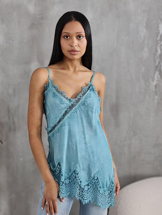 Топ wi&co V вырез с кружевом бирюзовый 