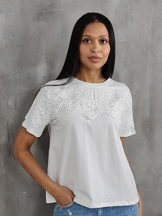 Футболка MIHO'S с кружевом белая