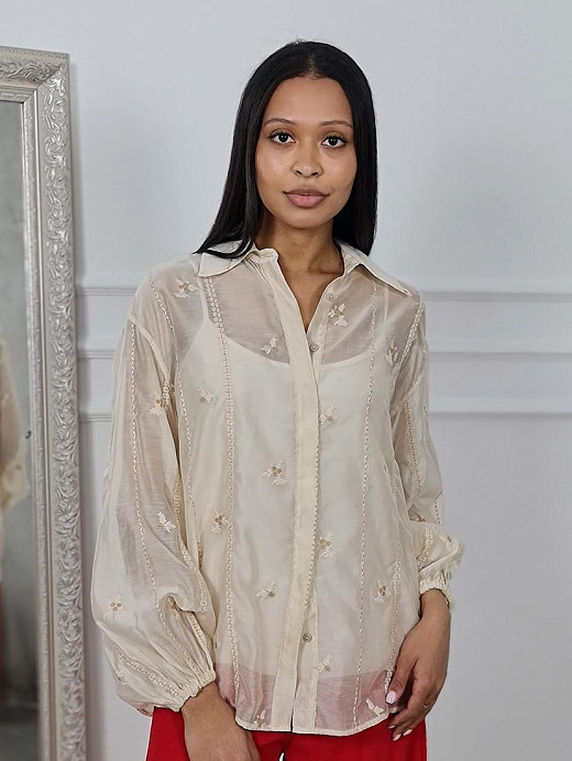 Рубашка с вышивкой CLOTHÉ и с топом кремовая