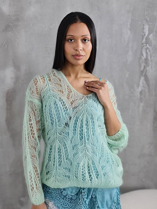 Джемпер Silk new v вырез мохер ментол