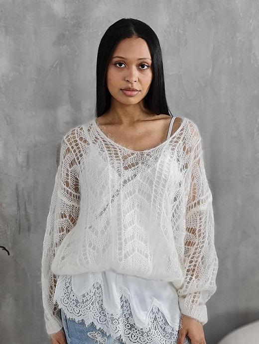 Джемпер Silk new v вырез мохер молочный