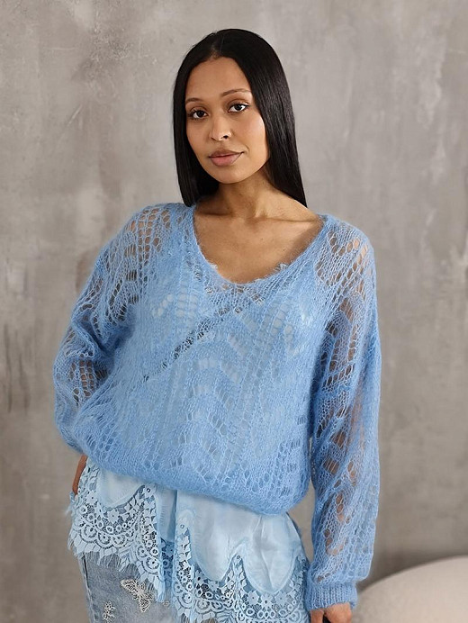 Джемпер Silk new v вырез мохер синий