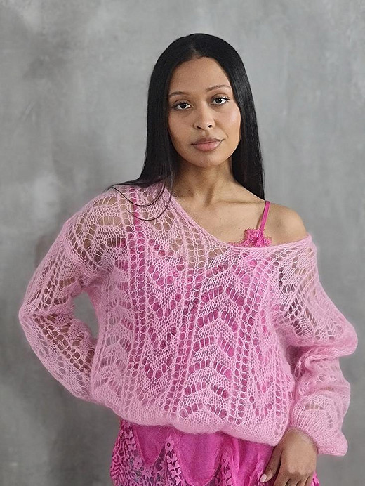 Джемпер Silk new v вырез мохер пудра