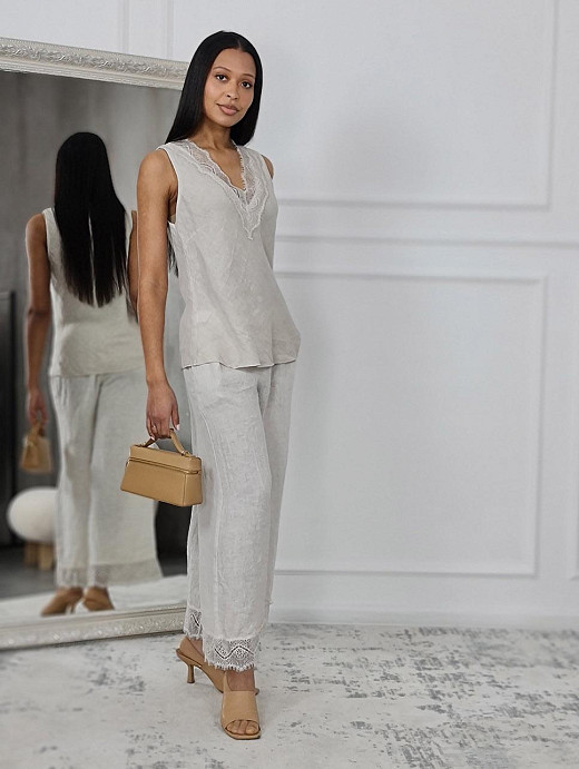 Костюм wi&co топ и брюки с кружевом кремовый 