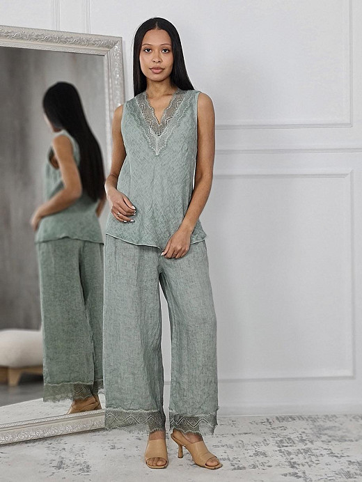 Костюм wi&co топ и брюки с кружевом оливковый 