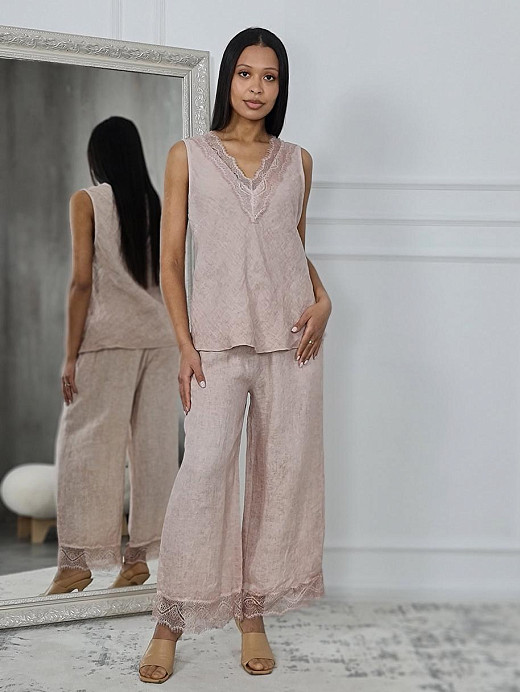 Костюм wi&co топ и брюки с кружевом пудра 